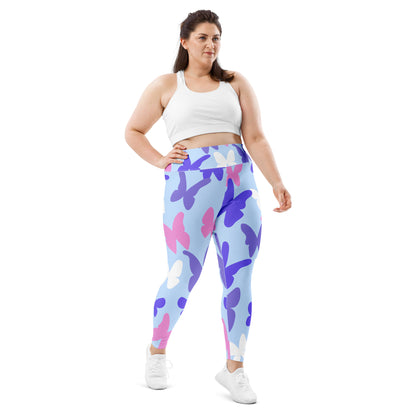 Blue Butterfly Print Plus Size Leggings