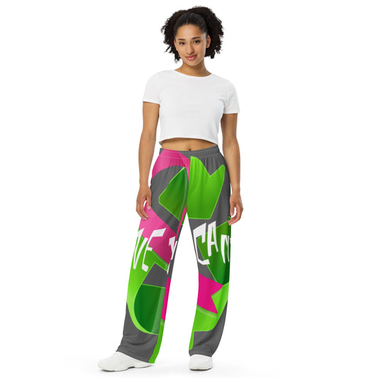 All-over print Save Your Cans unisex wide-leg pants