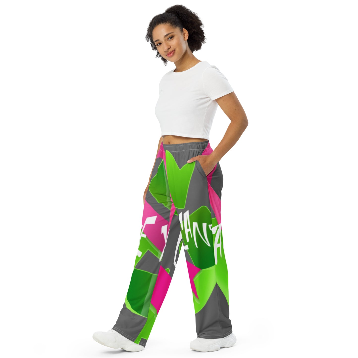 All-over print Save Your Cans unisex wide-leg pants