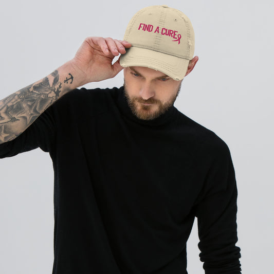 3D Embroidered Find A Cure Distressed Dad Hat
