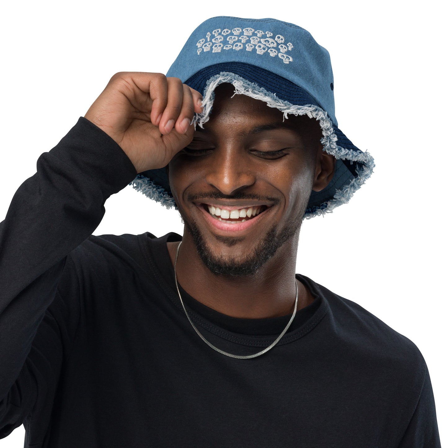 Gang of skulls Distressed denim bucket hat