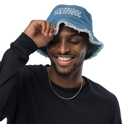 Gang of skulls Distressed denim bucket hat