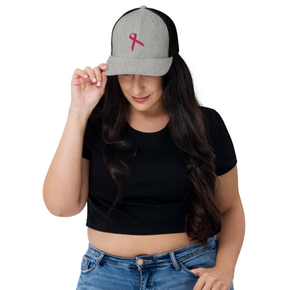 3D Embroidered Pink Ribbon Retro Trucker Cap