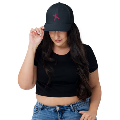 3D Embroidered Pink Ribbon Retro Trucker Cap