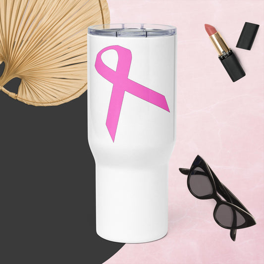 Pink Ribbon Travel mug with a handle