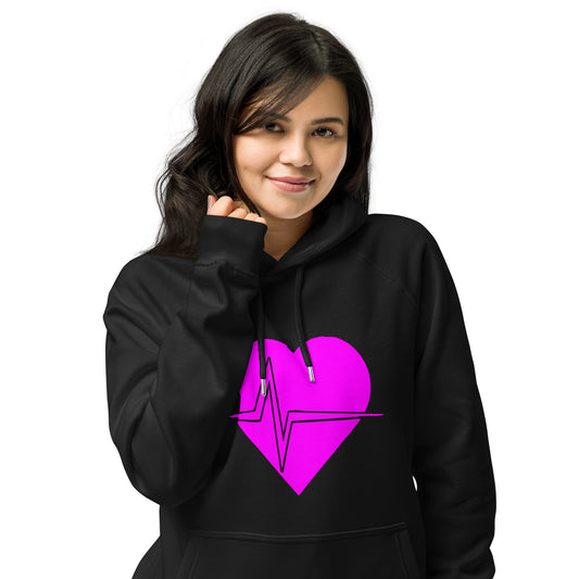Hot Pink Heart Smart Unisex eco raglan hoodie