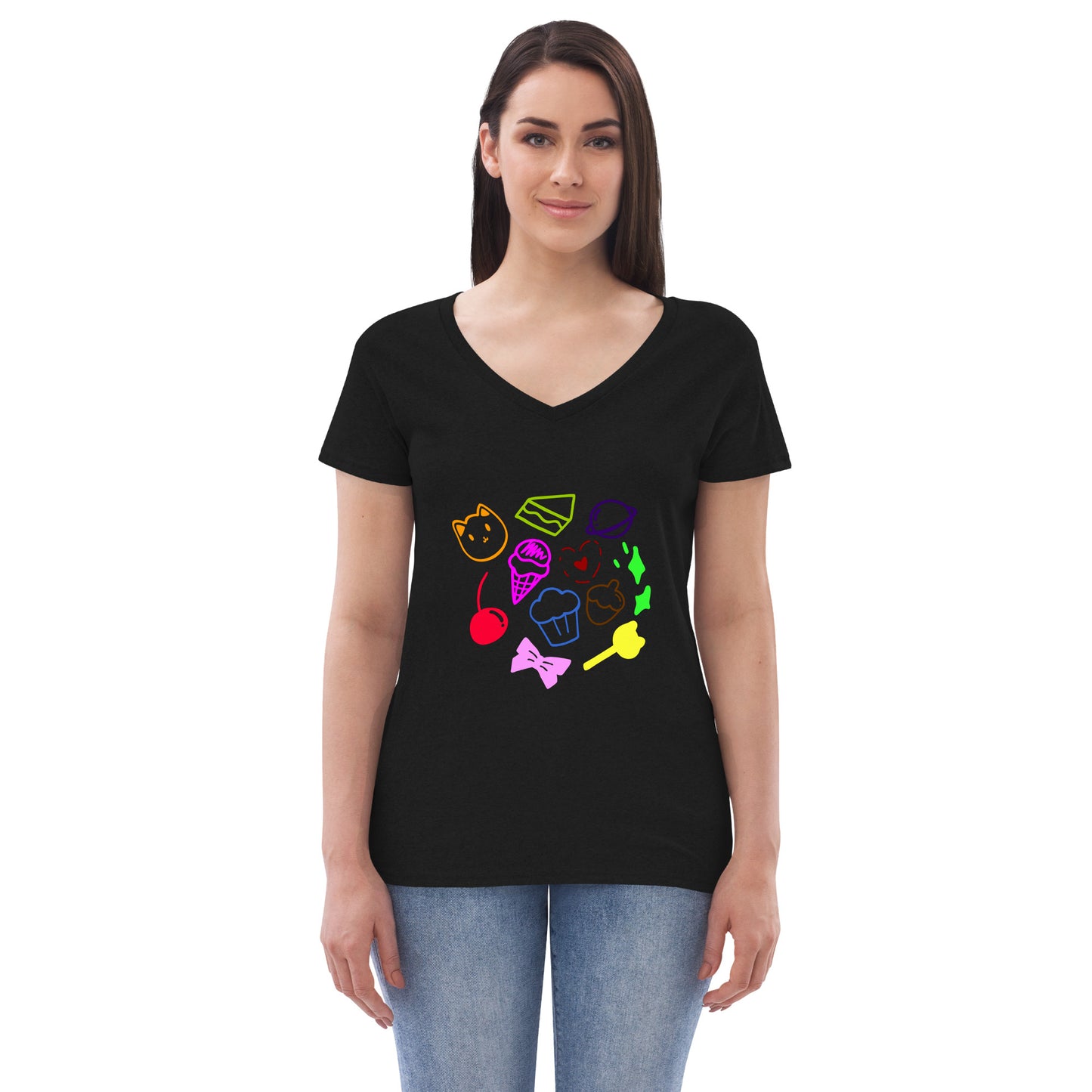 Women’s cupcake recycled v-neck t-shirt