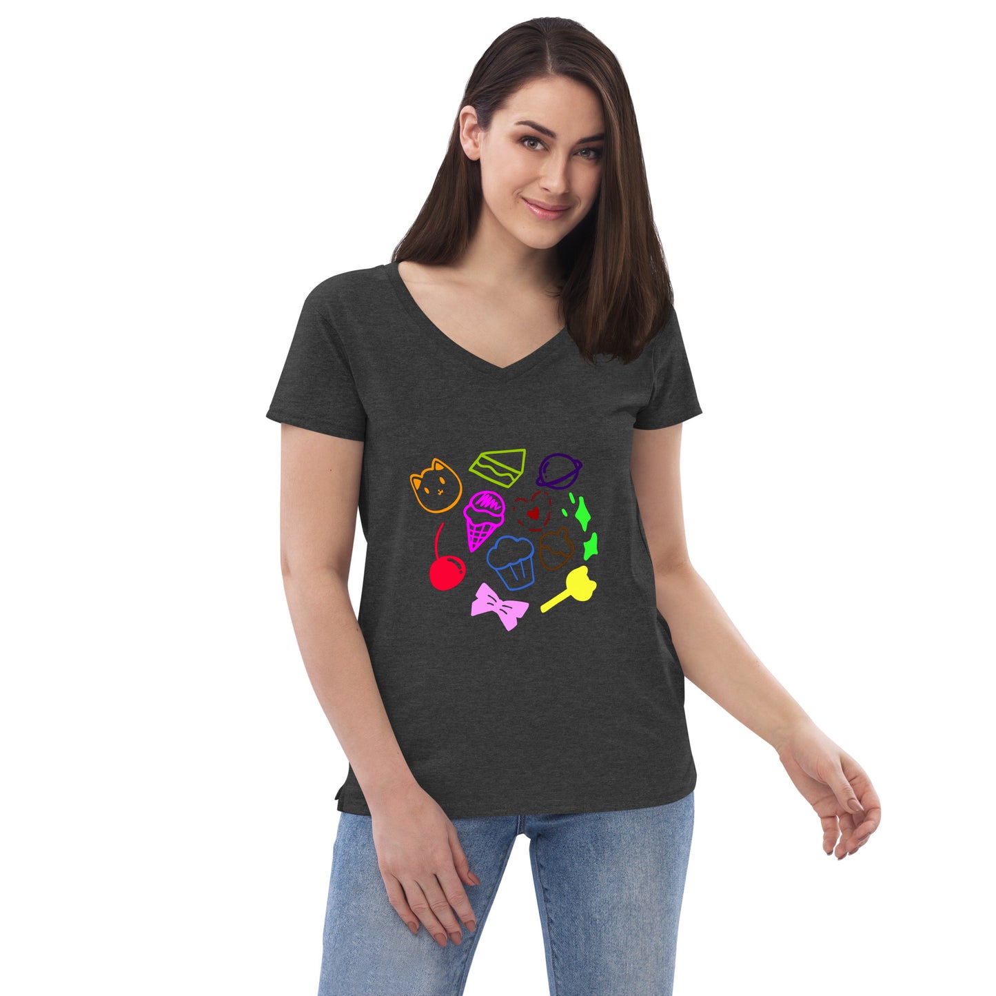 Women’s cupcake recycled v-neck t-shirt